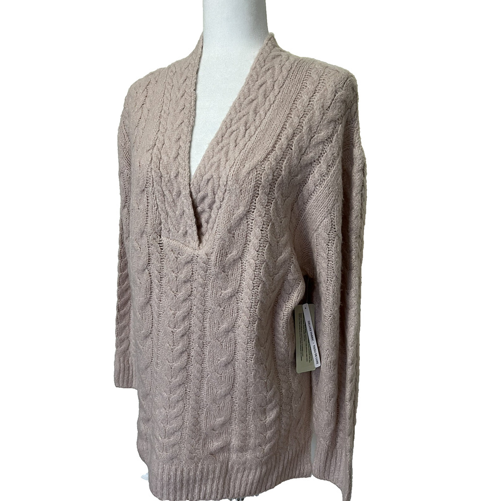 Cloth pink Cloud tunic cable knit sweater knitted women V neck Medium A003080